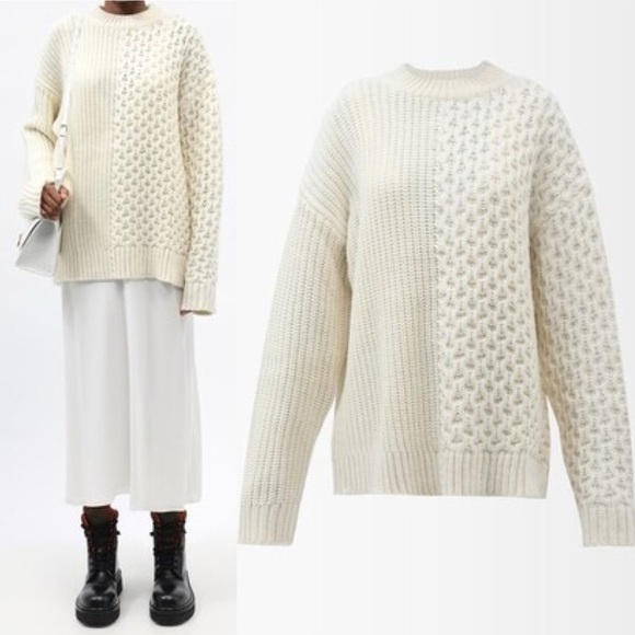 Altu- Merino Blend Contrast Knit Sweater Size 4 Oversized Pullover Off White - Picture 1 of 7